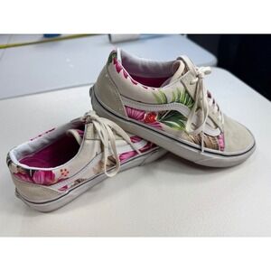 Vans Old Skool Floral Palm Pink White Suede Sneakers Womens Size 7 Shoes